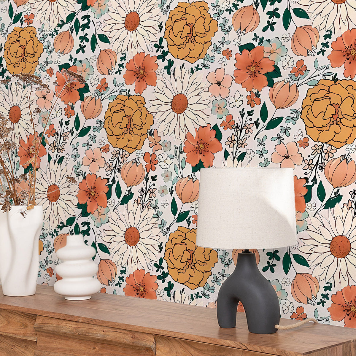 VEELIKE Retro Floral Peel and Stick Wallpaper – Veelike