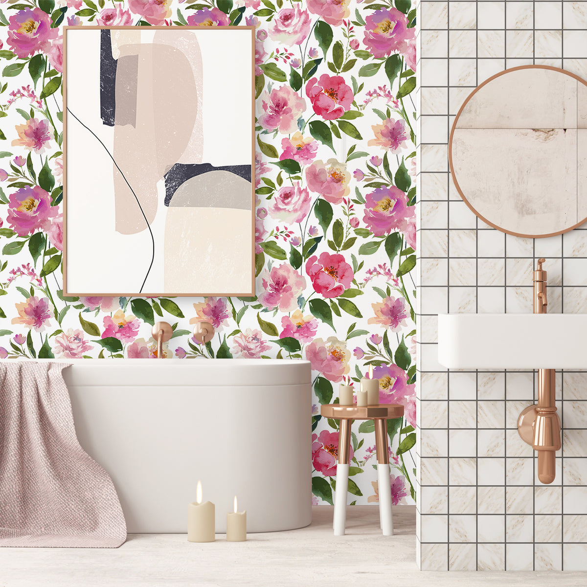 VEELIKE Watercolor Pink Peonies Floral Wallpaper – Veelike