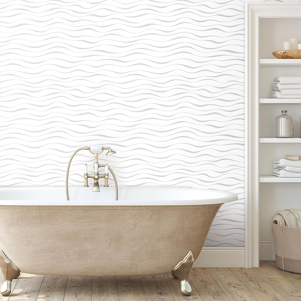 CRE8TIVE Grey and White Wave Wallpaper Veelike