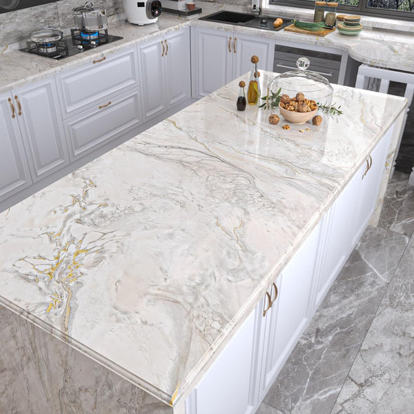 VEELIKE Luxurious White Gold Marble Contact Paper