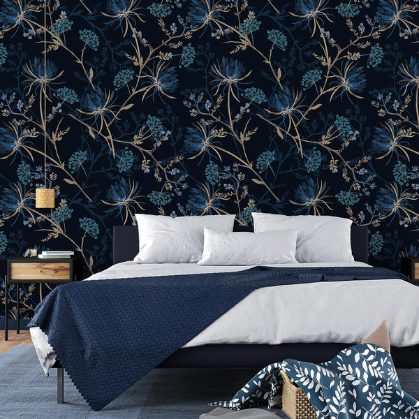 VEELIKE Turquoise Blue Dandelion Floral Wallpaper