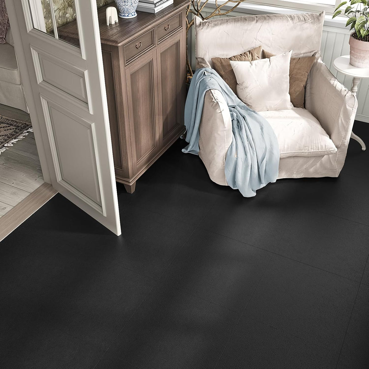VEELIKE Classic Black Vinyl Floor Tiles 12''×12'' – Veelike