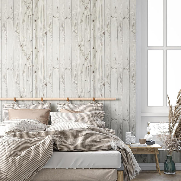VEELIKE White Grey Wood Panel Wallpaper