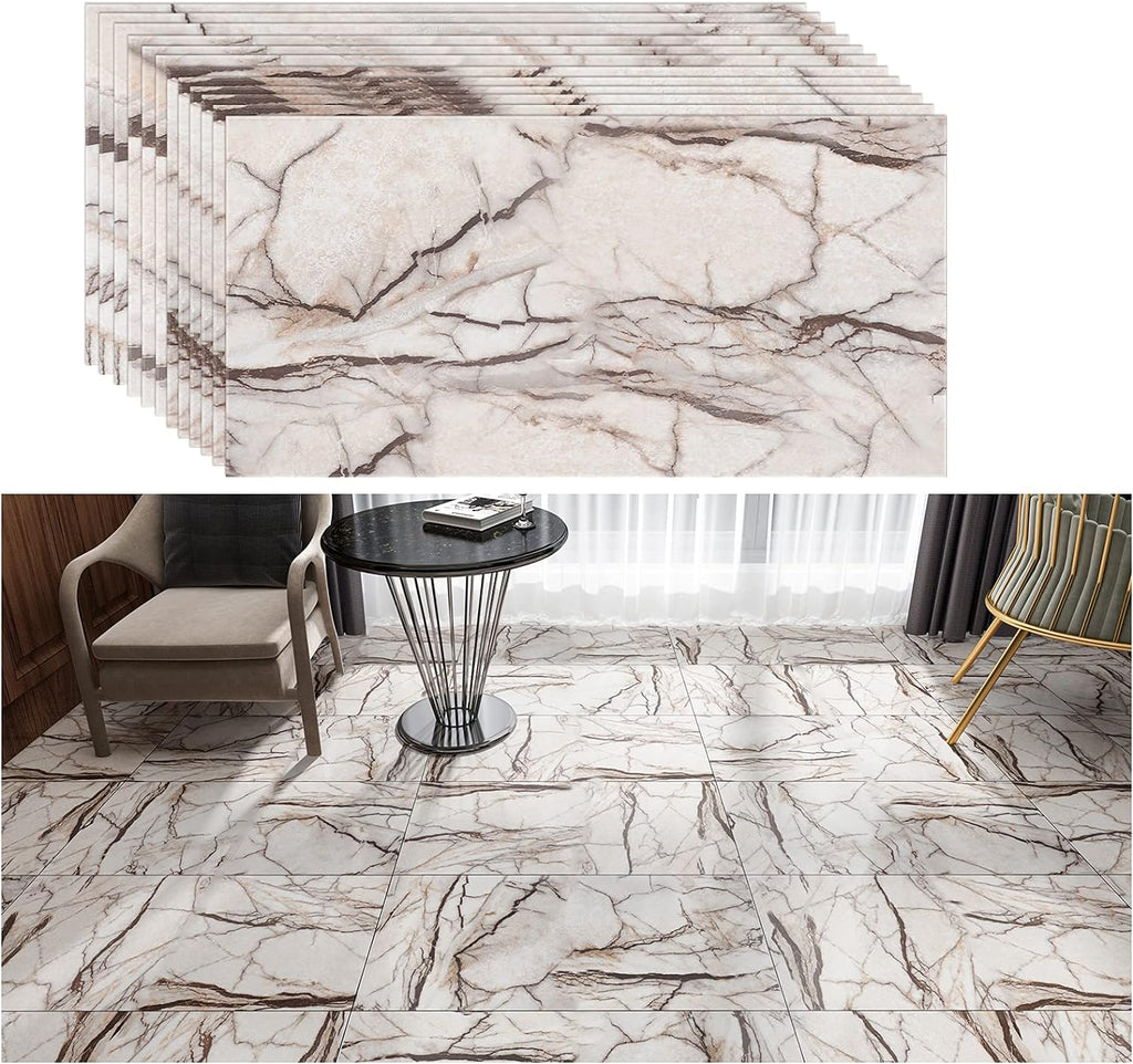 VEELIKE Brown Grey Marble Floor Tile Stickers 12''×24''