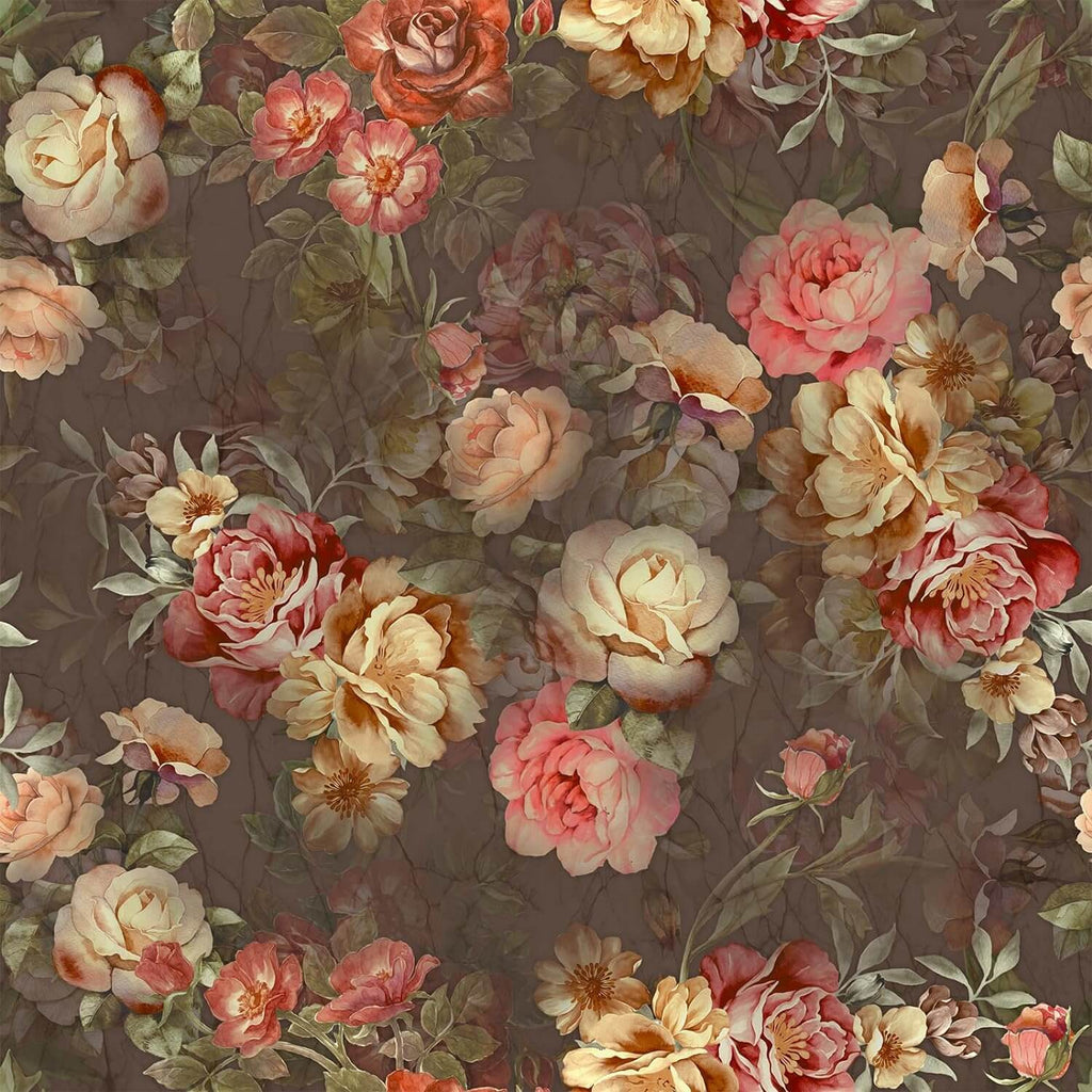 VEELIKE Brown Nostalgic Floral Wallpaper