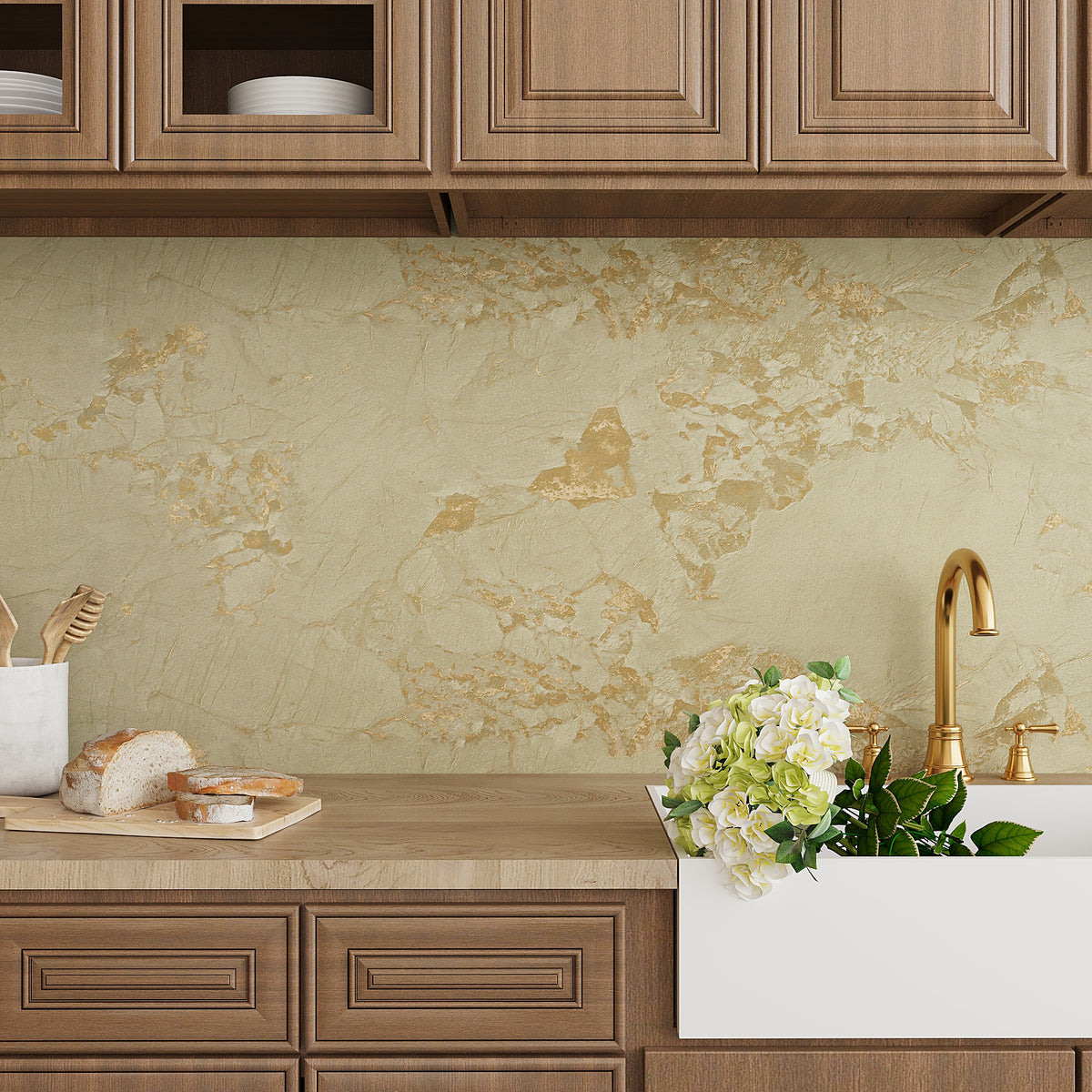 VEELIKE Matte Beige Gold Marble Contact Paper – 15.7" X 354", Peel & Stick Waterproof Countertop Cover, Removable