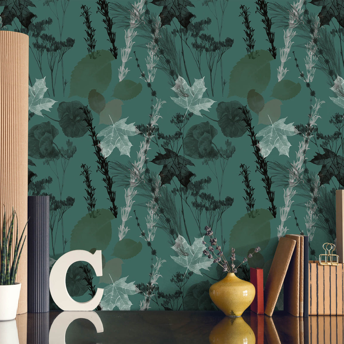 VEELIKE Abstract Teal Green Floral Wallpaper – Veelike