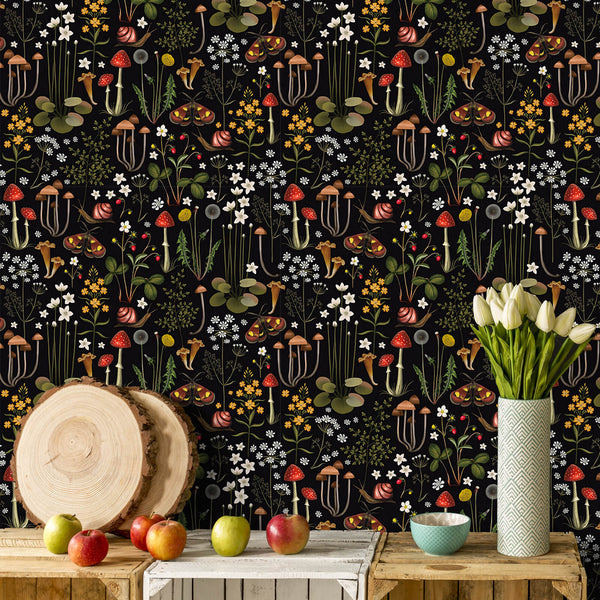     large-size-mushroom-and-flowers-dark-floral-wall-paper-no-paste-required