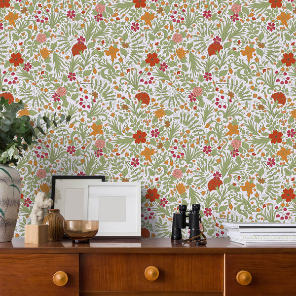       large-size-red-and-pink-meadow-flowers-and-green-leaves-floral-wall-paper-glue-free