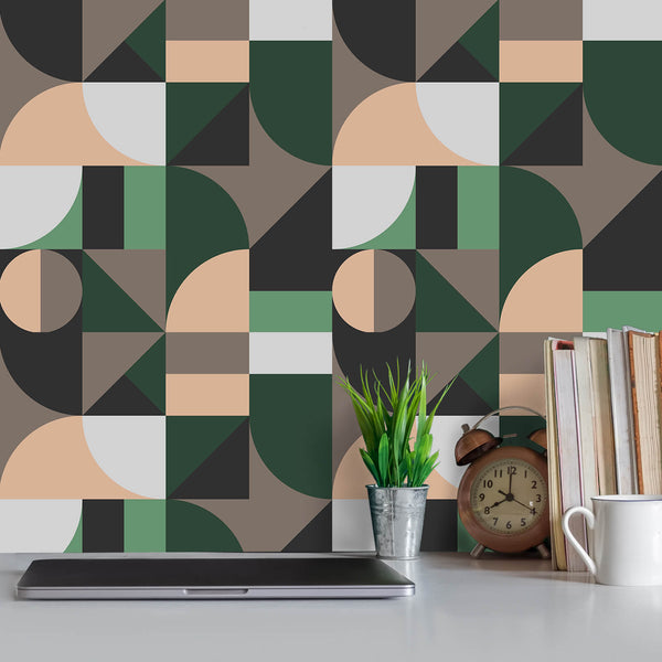 self-adhesive-green-black-geometric-wall-paper