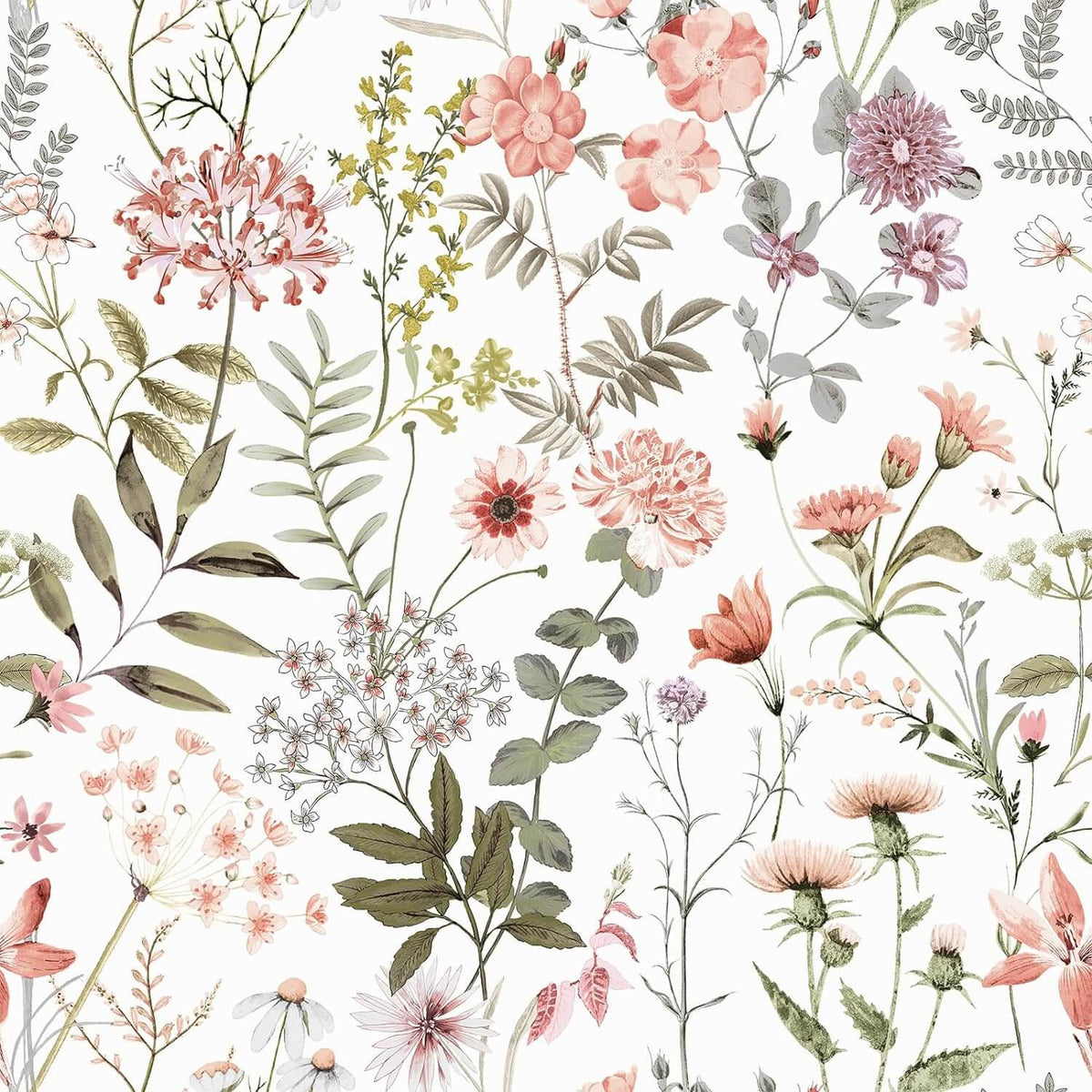 VEELIKE Peach Pink Wildflowers Floral Wallpaper, image size:1200x1200