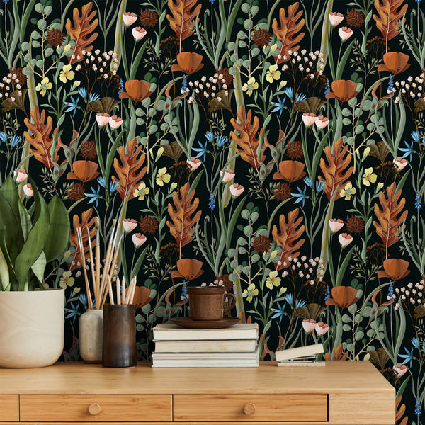    wildflowers-on-black-vinyi-paper-floral-wall-mural