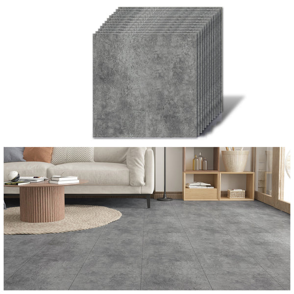 VEELIKE Grey Concrete Look Vinyl Floor Tiles 12''×12''