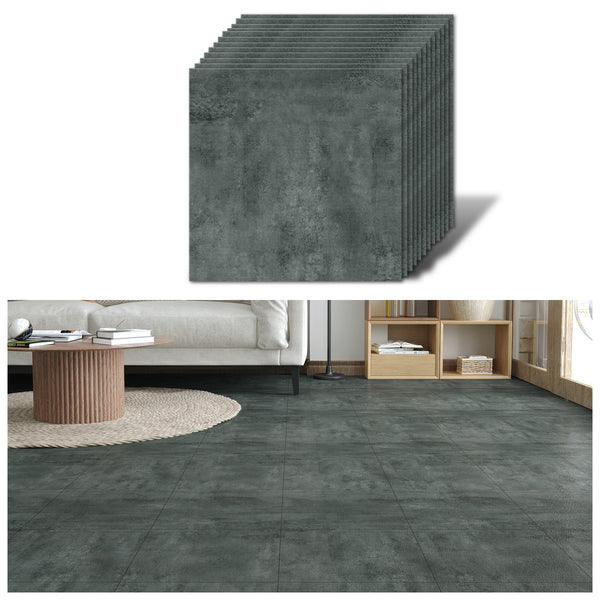 VEELIKE Dark Grey Concrete Look Vinyl Floor Tiles 12''×12''
