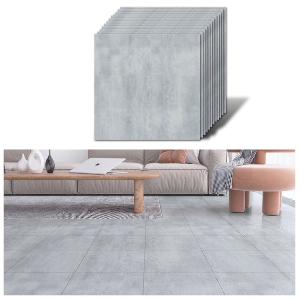 VEELIKE Light Grey Concrete Look Vinyl Floor Tiles 12''×12''