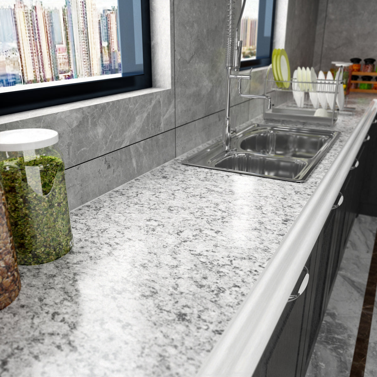 VEELIKE 15.7''x118'' Granite Contact Paper for Countertops Waterproof Self  Adhesive Grey Granite Wallpaper Peel and Stick Countertops for Kitchen