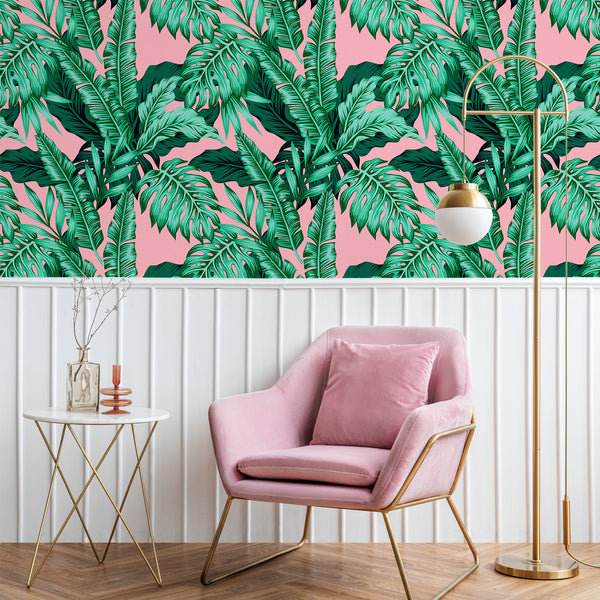 VEELIKE Pink Tropical Wallpaper
