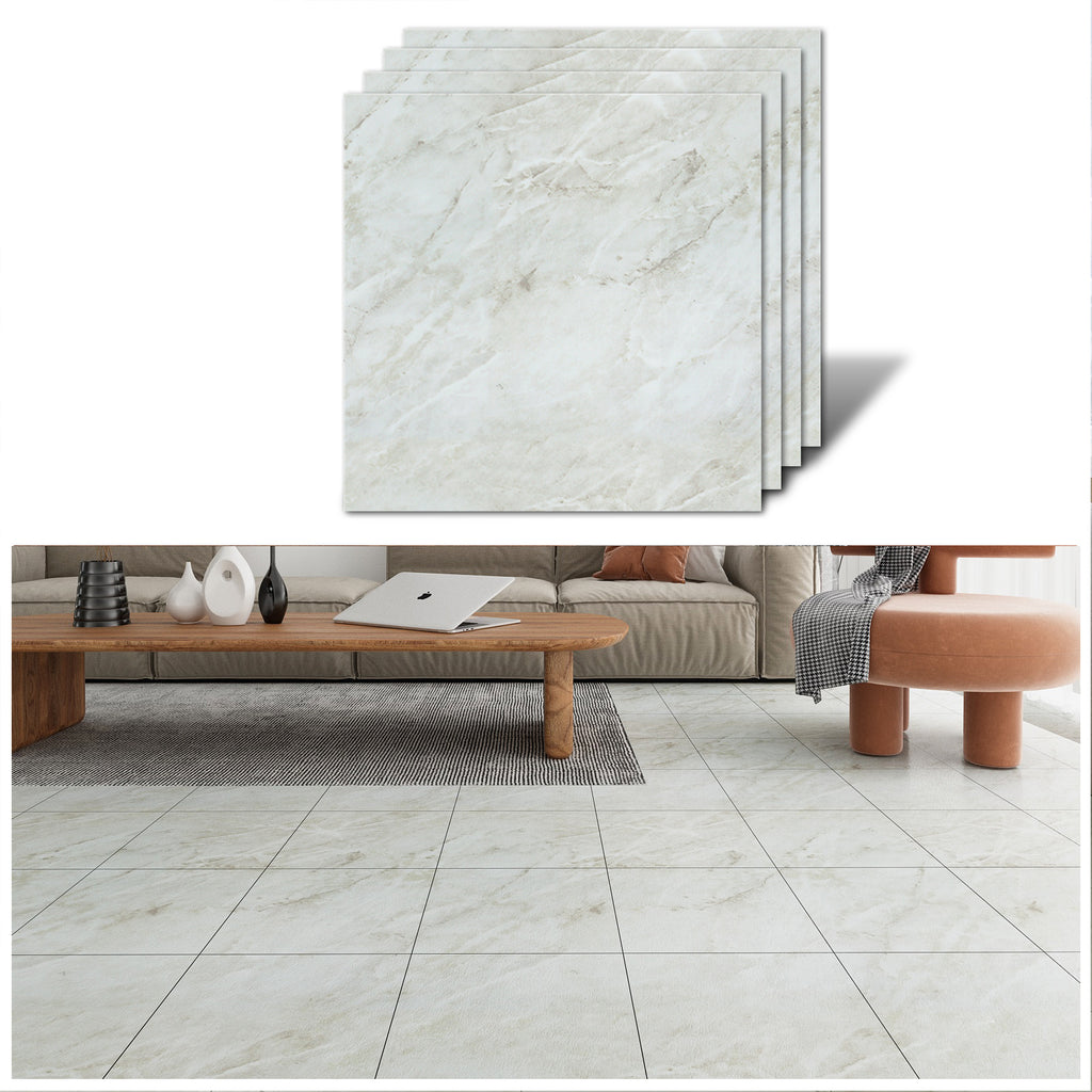VEELIKE Light Grey Marble Vinyl Floor Tiles 12''×12''
