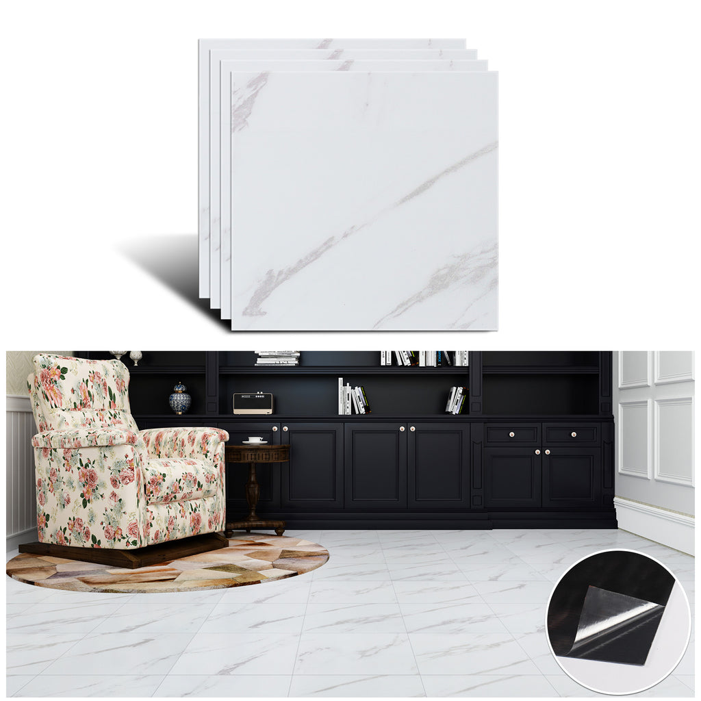 VEELIKE White Marble Floor Tile Stickers 12''×12''