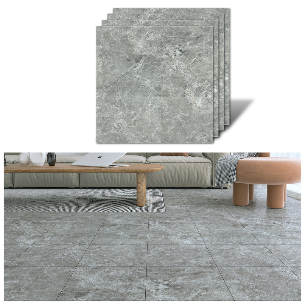 VEELIKE Grey Marble Vinyl Flooring Tiles 12''×12''