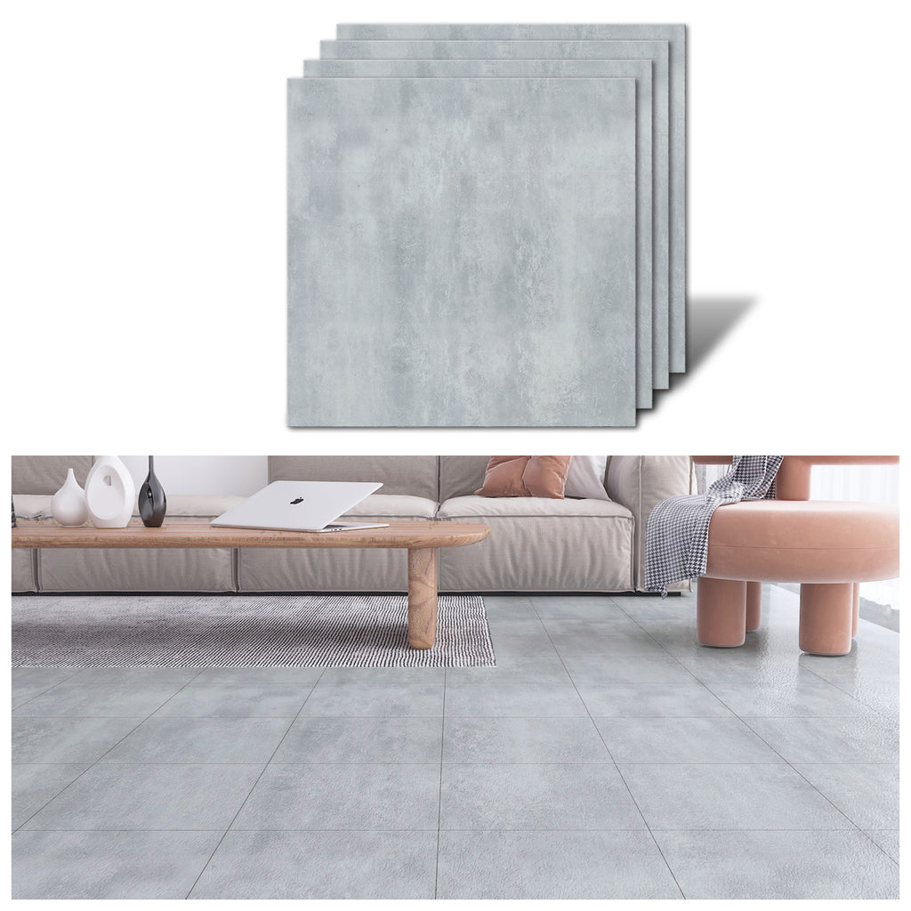 VEELIKE Light Grey Concrete Look Vinyl Floor Tiles 12''×12''