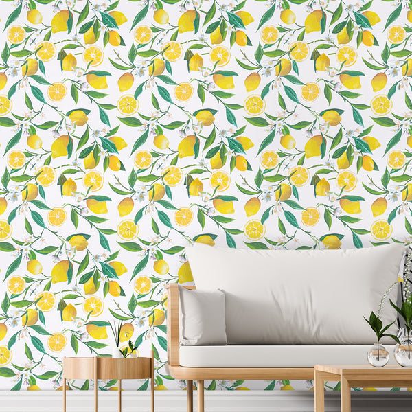 VEELIKE Lemon  Floral Wallpaper