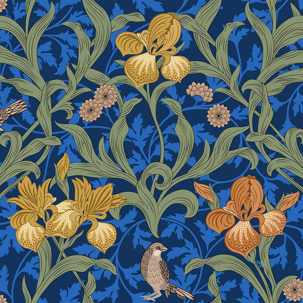 VEELIKE Blue Damask Vintage Birds Floral Wallpaper