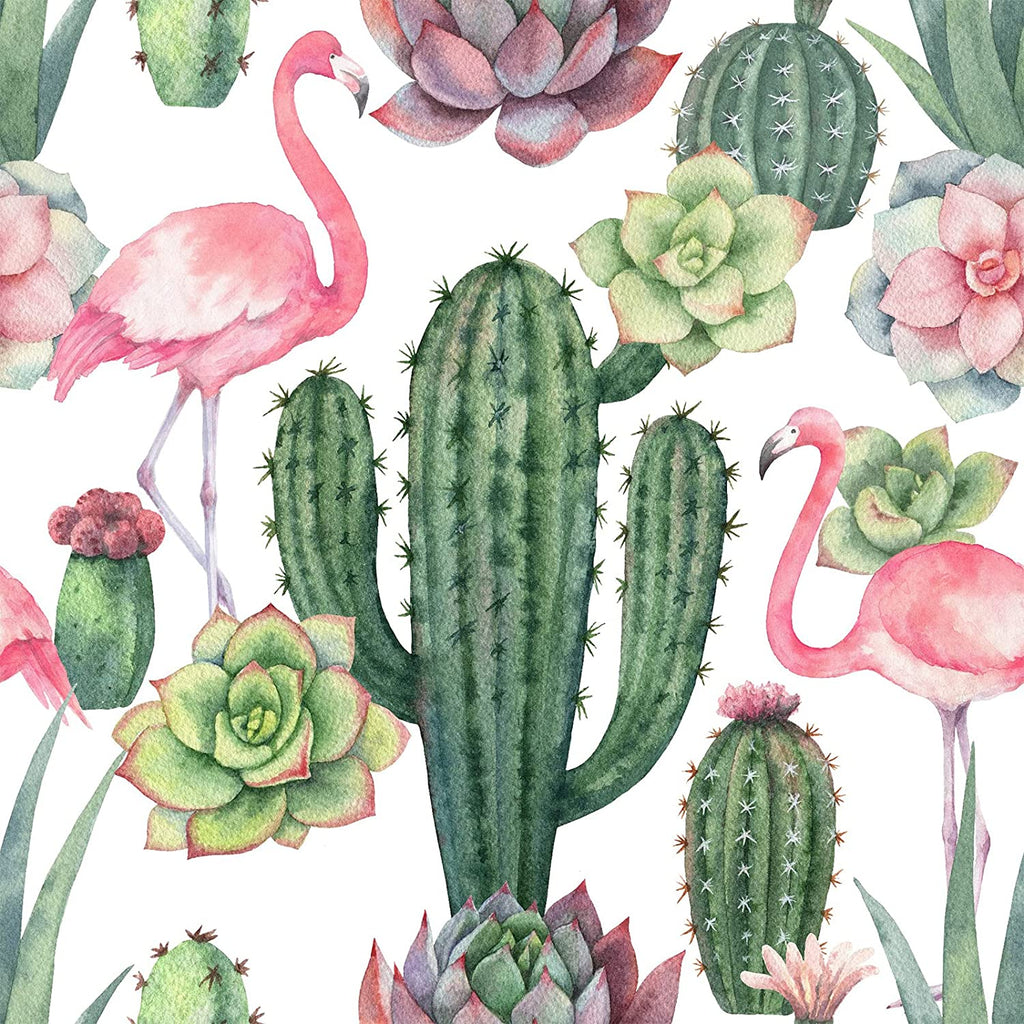 VEELIKE Flamingos and Cactus Wallpaper