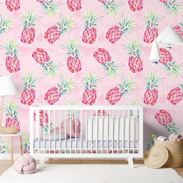 VEELIKE Watercolor Bold Pink Pineapple Wallpaper