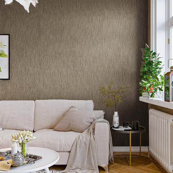 VEELIKE Taupe Textured Faux Grasscloth Wallpaper