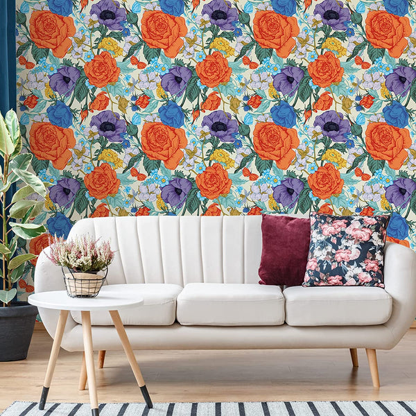 VEELIKE Vivid Multicolor Floral Wallpaper