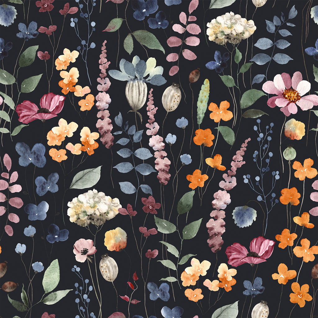 VEELIKE Dark Pressed Flowers Floral Wallpaper