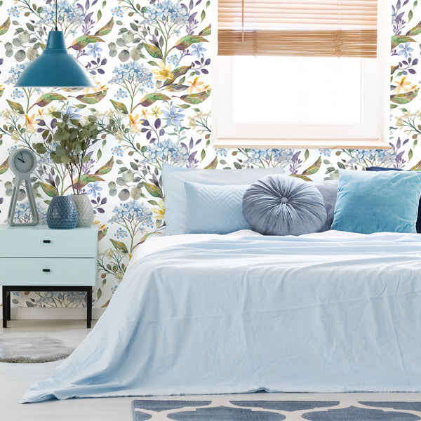 VEELIKE Blue Hydrangea Floral Peel and Stick Wallpaper