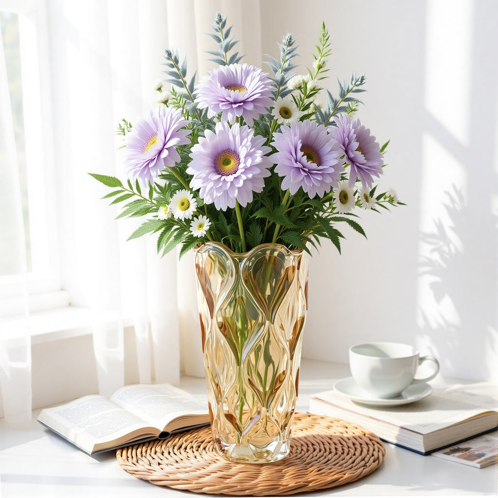 GarDream Heavy Thick Amber Glass Vase, 9.5 Inch Tall