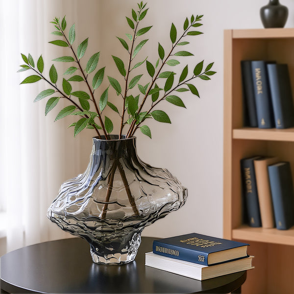 GarDream Luxury Grey Wavy Glass Vase, 6.5 Inch Tall