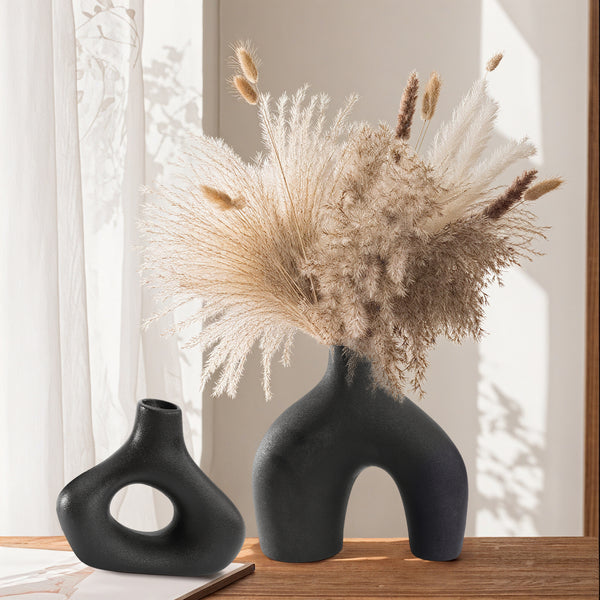 GarDream Black Hollow Donut Ceramic Vase Set of 2