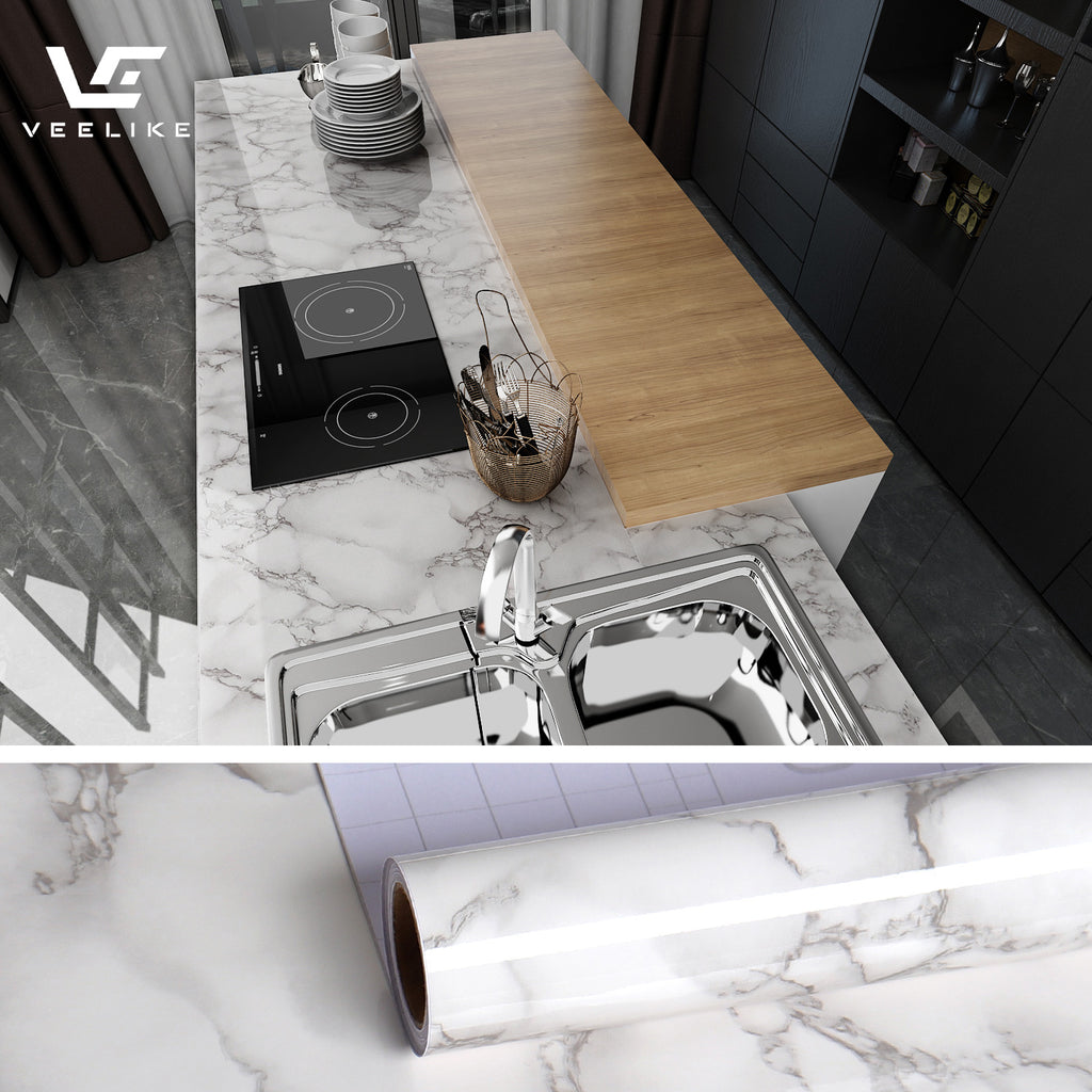 VEELIKE Light Grey Marble Contact Paper