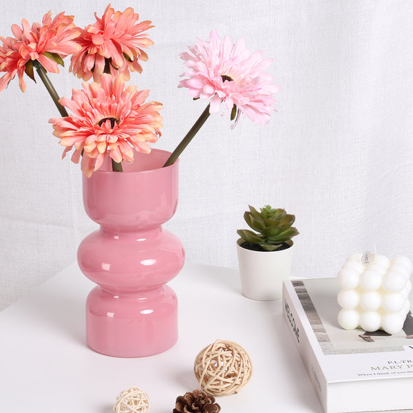 GarDream Pink Glass Vase, 7 Inch Tall