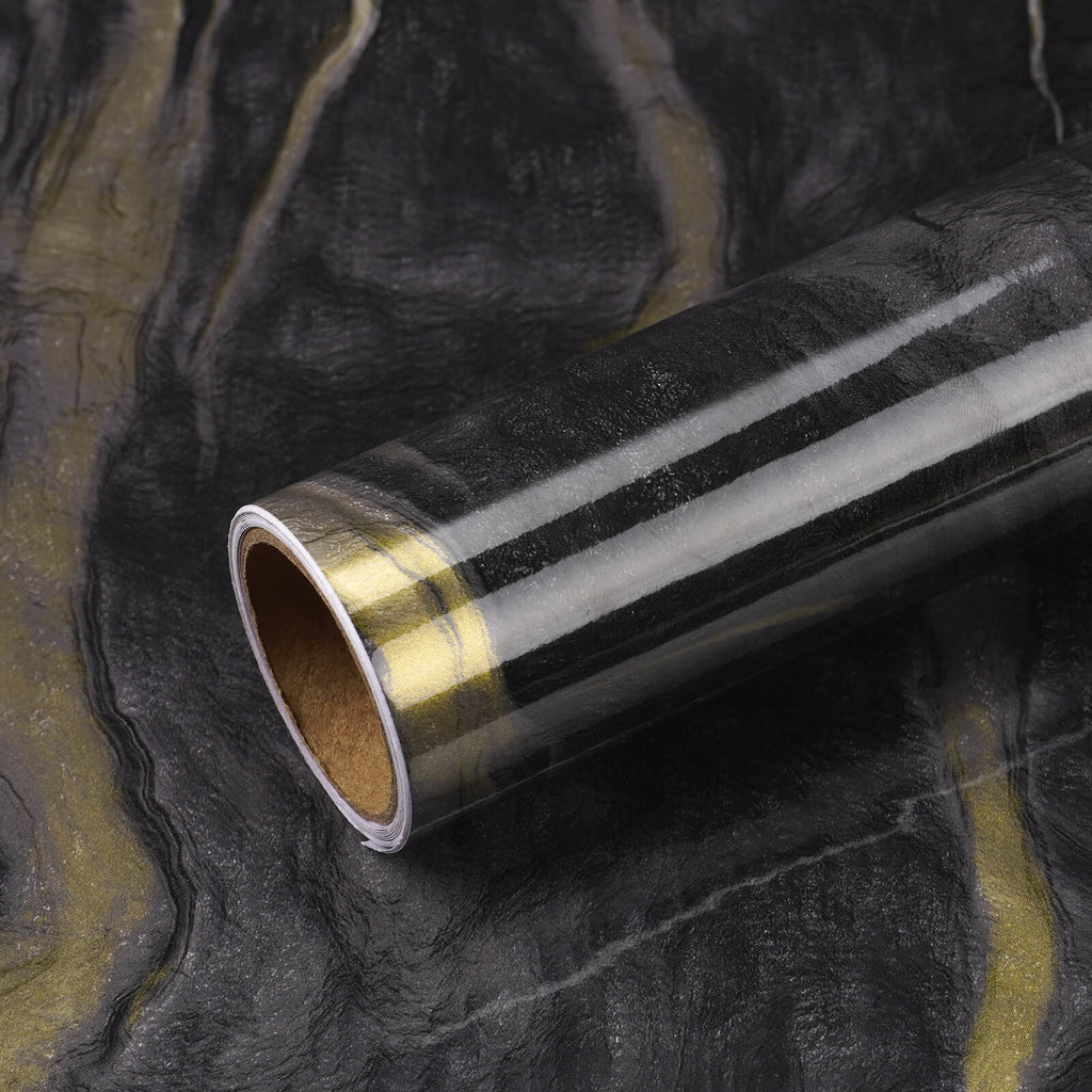 VEELIKE Black Gold Marble Contact Paper