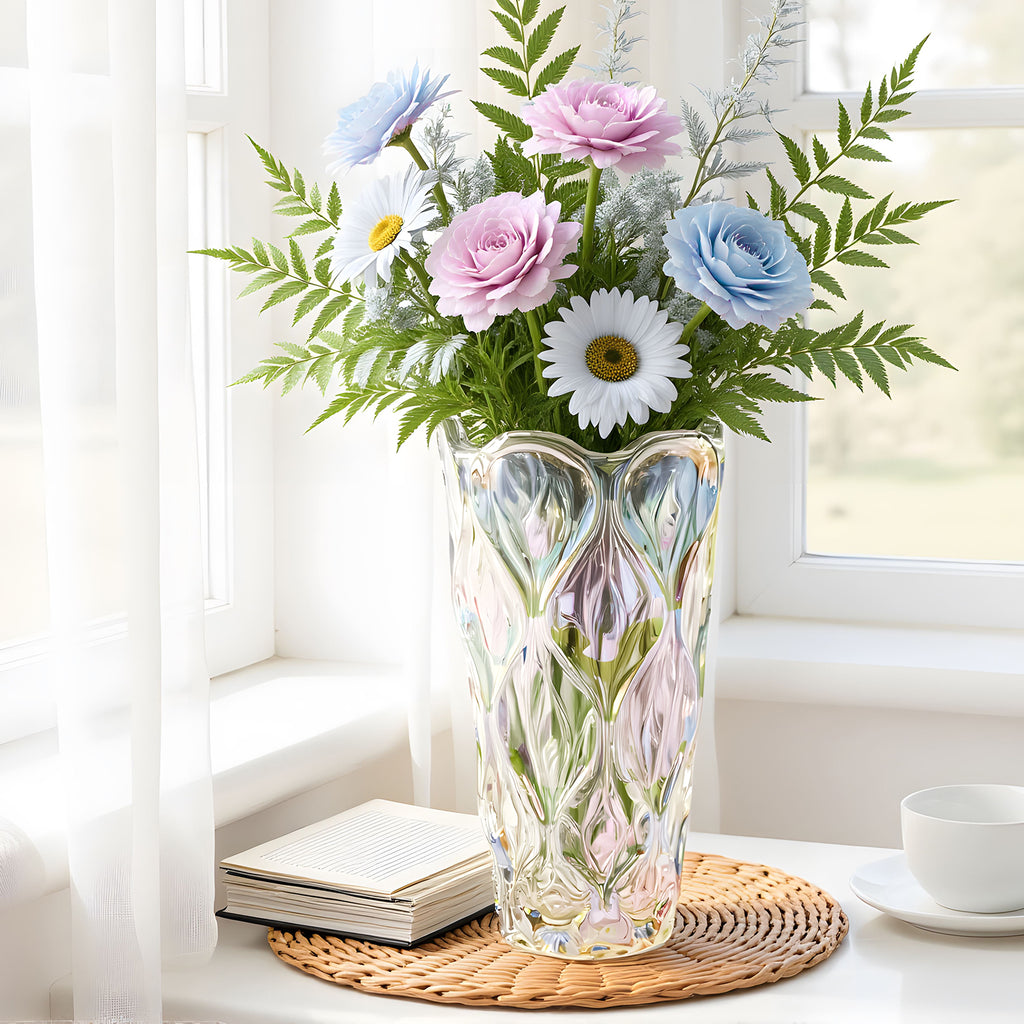 GarDream Heavy Thick Iridescent Glass Vase, 9.5 Inch Tall