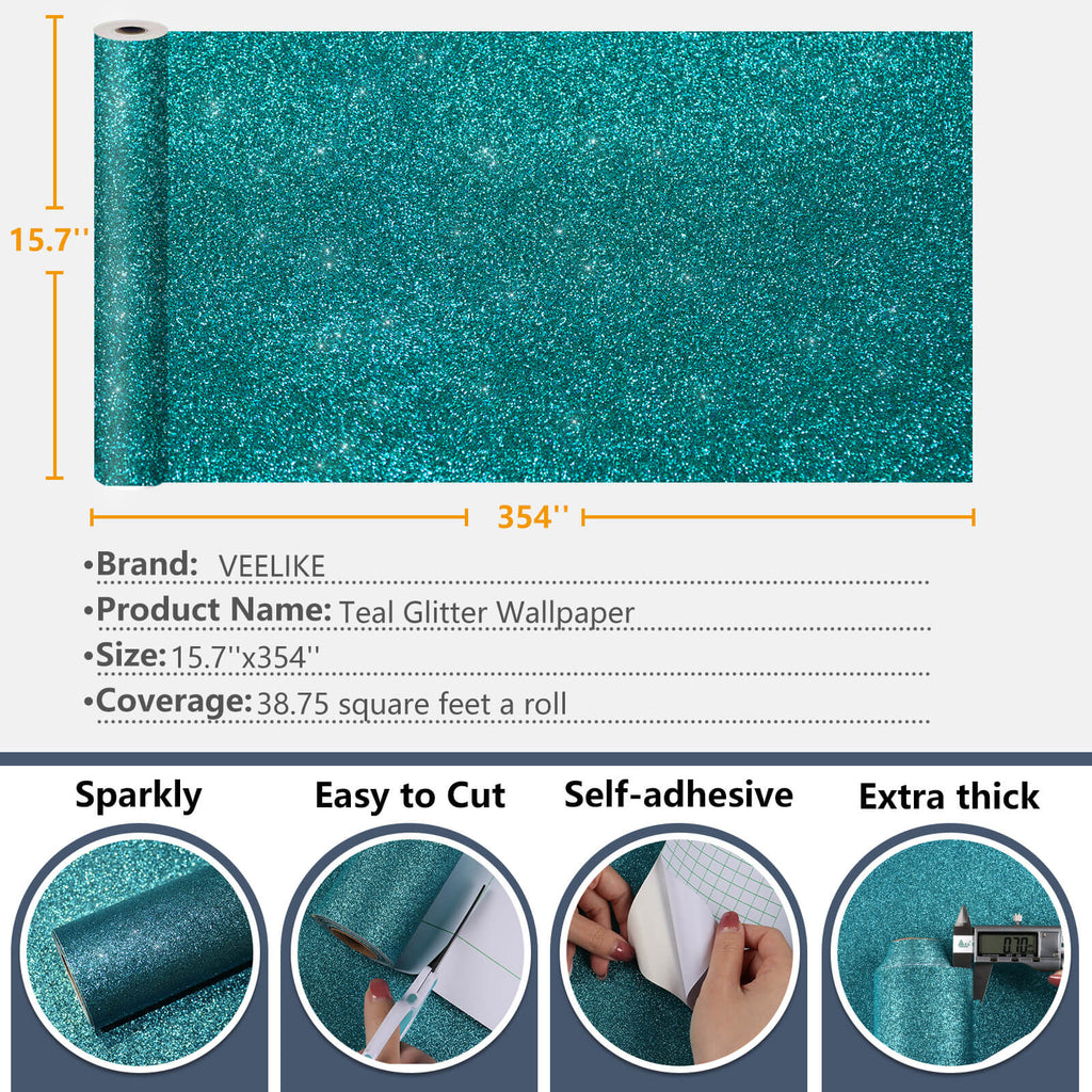 VEELIKE 15.7''x354'' Red Glitter Wallpaper Peel and Stick Sparkle