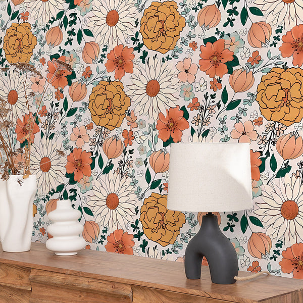 VEELIKE Boho Meadow Floral Wallpaper