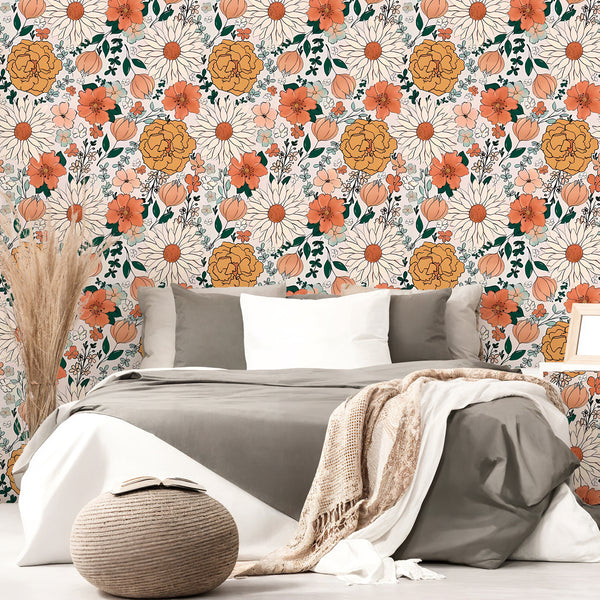 VEELIKE Retro Floral Peel and Stick Wallpaper