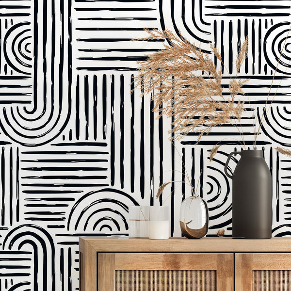 VEELIKE Black and White Modern Geometric Wallpaper