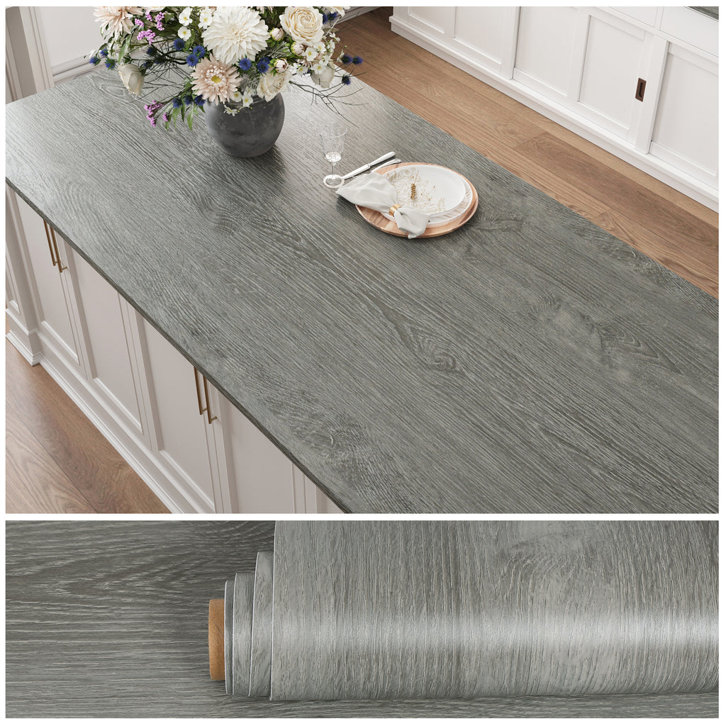 VEELIKE Thick Grey Oak Wood Contact Paper