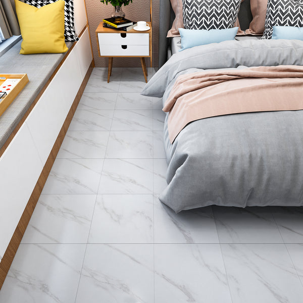 VEELIKE White Marble Floor Tile Stickers 12''×12''