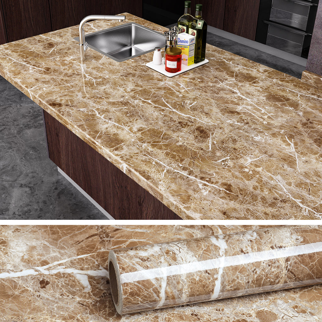 VEELIKE Brown Marble Contact Paper