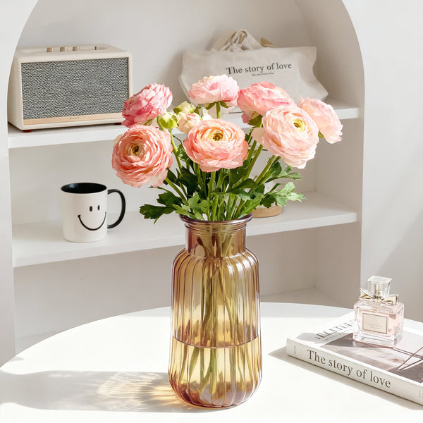 GarDream Amber Ribbed Glass Vase, 8.7 Inch Tall