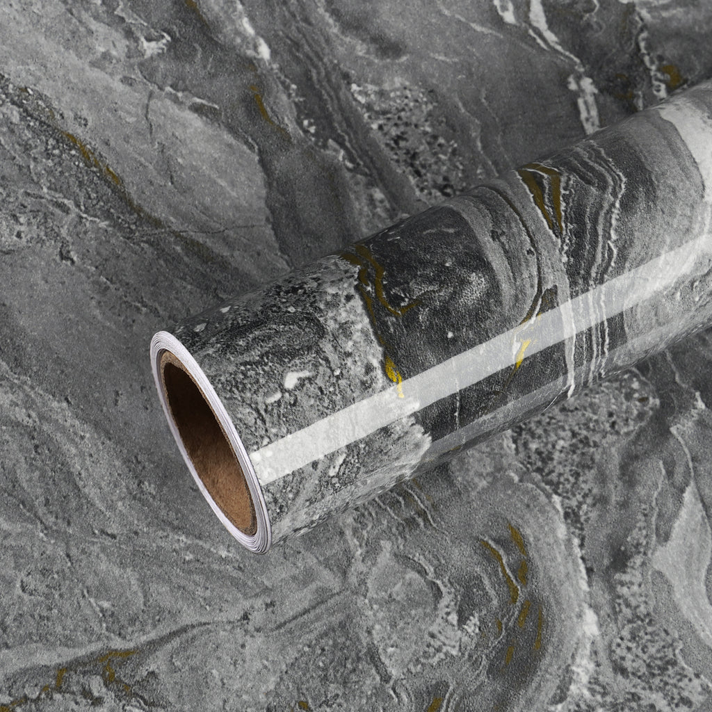 VEELIKE Glossy Grey Gold Liquid Marble Contact Paper