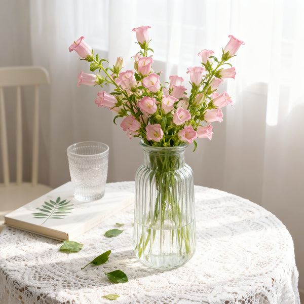 GarDream clear Ribbed Glass Vase, 8.7 Inch Tall